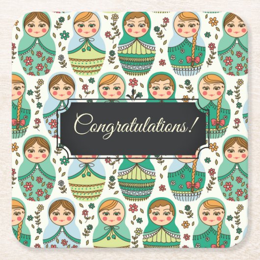 Anpassbarer Matreshka Square Paper Untersetzer (Vorderseite)