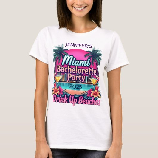 Anpassbarer Miami Junggeselinnen-Abschied T - Shir T-Shirt (Vorderseite)