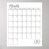 Anpassbarer Monogramm-Kalender Poster (Vorne)