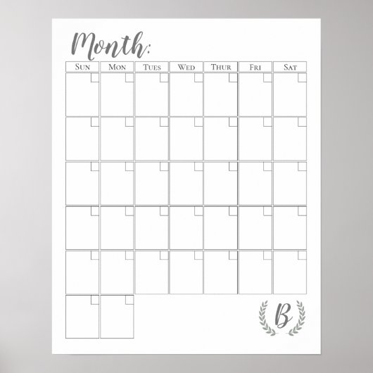 Anpassbarer Monogramm-Kalender Poster (Vorne)