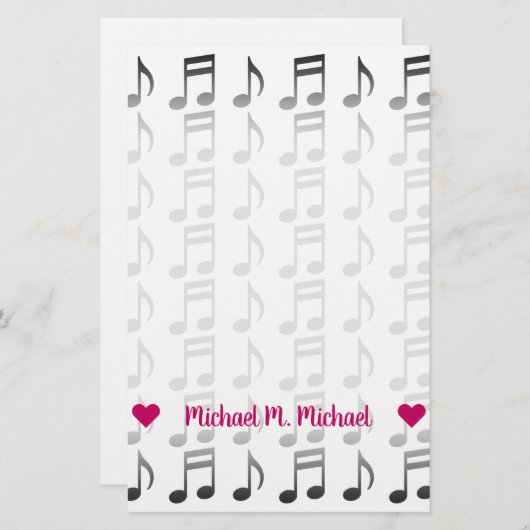 Anpassbarer Name; Gitter der Musical Notes Briefpapier (Vorne/Hinten)