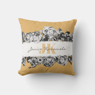 Anpassbarer Name Goldene Rosen Chic Monogramm Luxu Kissen