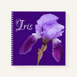 Anpassbarer Name Iris hübsche lila Blume boho Notizblock