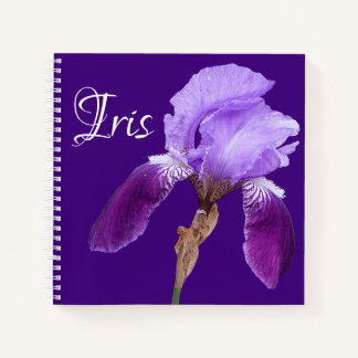 Anpassbarer Name Iris hübsche lila Blume boho Notizblock