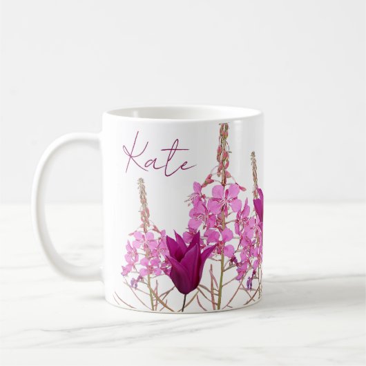 Anpassbarer Name Kate pink tulip wild Blume Kaffeetasse (Links)