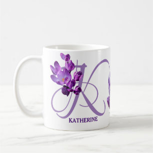 Anpassbarer Name Katherine lila Krokusblumen Kaffeetasse