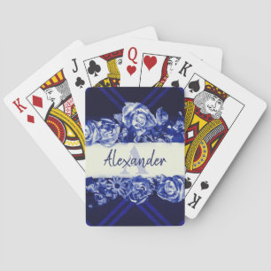 Anpassbarer Name Navy Rosen Stylisches Chic Monogr Spielkarten