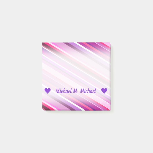 Anpassbarer Name rosa, Lila Streifenmuster Post-it Klebezettel (Vorderseite)