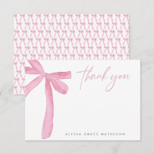 Anpassbarer Name Rosa Schleife Hochzeit Brautdusch Dankeskarte