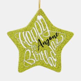 Anpassbarer Name, Sternförmiges Happy Birthday Keramik Ornament