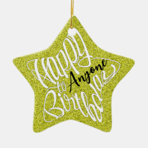Anpassbarer Name, Sternförmiges Happy Birthday Keramik Ornament