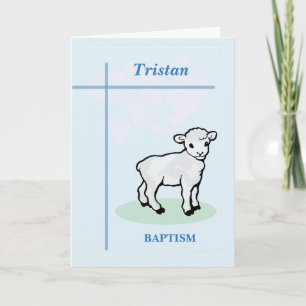 Anpassbarer Name Taufe Blau Junge Lamm Karte