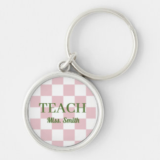 Anpassbarer Name Teach Tote Cute Pink Kariert Schlüsselanhänger