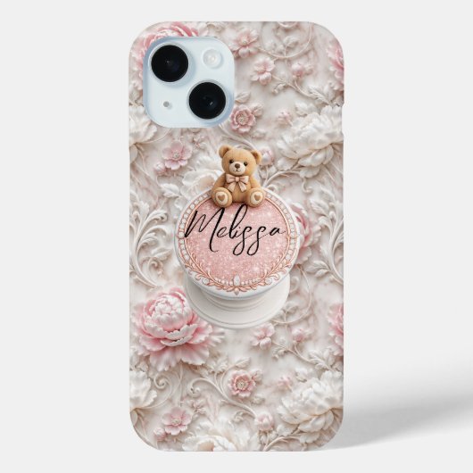 Anpassbarer Name Teddy iPhone 15 Hülle & Grip (Rückseite)