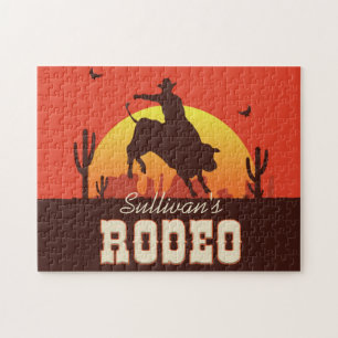 Anpassbarer NAME Western Cowboy Bull Rider Rodeo Puzzle
