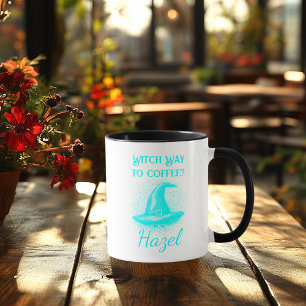 Anpassbarer Neon-Halloween - Cyan-Hexenhut Tasse