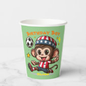 Anpassbarer Niedlicher Happy Monkey Soccer Player Pappbecher (Rückseite)