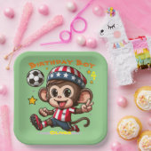 Anpassbarer Niedlicher Happy Monkey Soccer Player Pappteller (Party)