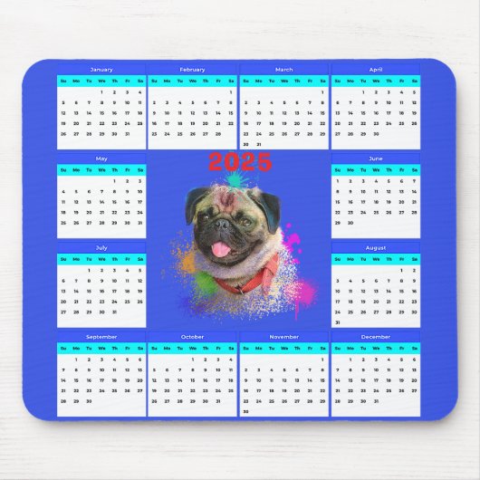 Anpassbarer Niedlicher Mops-Dog-Kalender Mousepad (Vorne)
