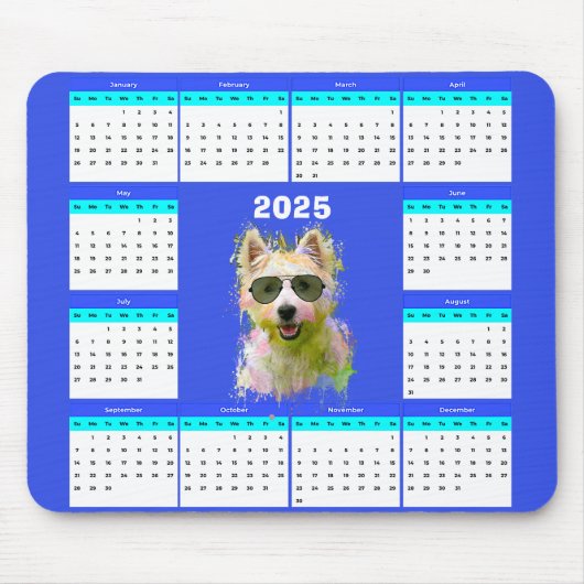 Anpassbarer Niedlicher Westie-Dog-Kalender Mousepad (Vorne)