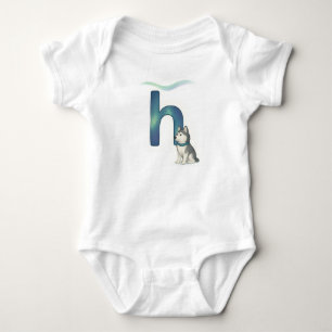 Anpassbarer Nordlichter Buchstabe H Husky-Welpe Baby Strampler
