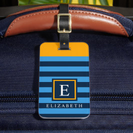 Anpassbarer orangefarbener hellblauer Farbblock Gepäckanhänger