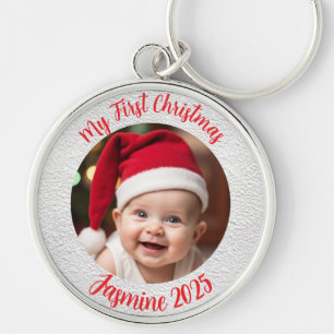 Anpassbarer Premium-Kreis Baby erstes Weihnachten Schlüsselanhänger