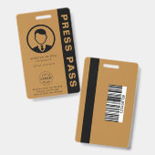 Anpassbarer Pressepass mit Foto-ID und Barcode Ausweis (Vorder- & Rückseite)