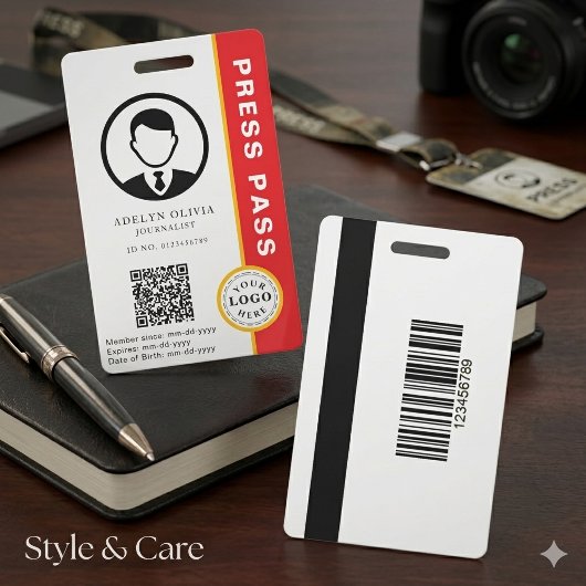 Anpassbarer Pressepass mit Foto-ID und QR-Code Ausweis