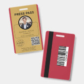 Anpassbarer Pressepass mit Foto-ID und QR-Code Ausweis (Vorder- & Rückseite)