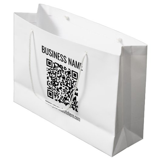 Anpassbarer QR-Code & Firmenname Große Geschenktüte (Vorderseite Schrägansicht)