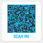 Anpassbarer QR-Code SCAN ME Blue Square Sticker (Vorderseite)