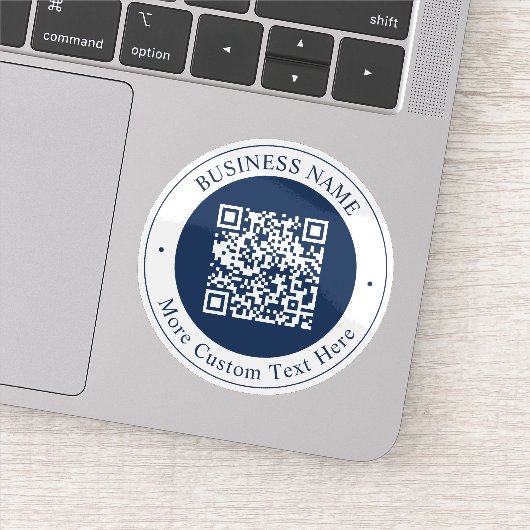 Anpassbarer QR-Code & Text | Dunkles Marineblau Aufkleber (Detail)