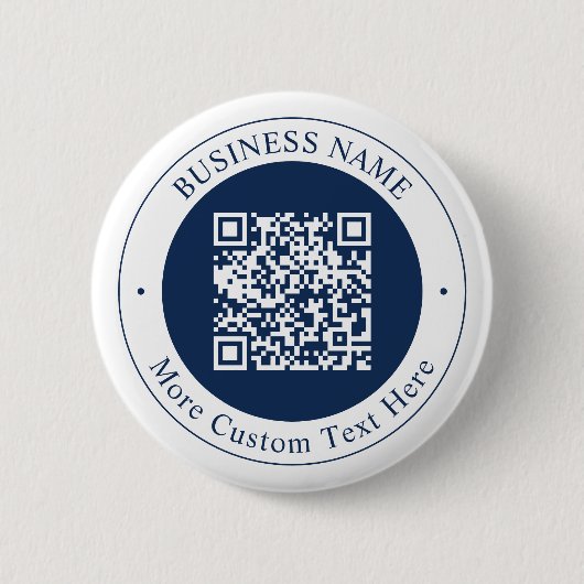 Anpassbarer QR-Code & Text | Dunkles Marineblau Button (Vorderseite)