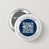 Anpassbarer QR-Code & Text | Dunkles Marineblau Button (Vorne & Hinten)
