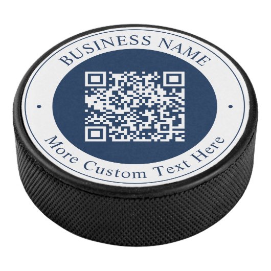 Anpassbarer QR-Code & Text | Dunkles Marineblau Eishockey Puck (3/4)