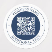 Anpassbarer QR-Code & Text | Dunkles Marineblau Etiketten (Design 2)