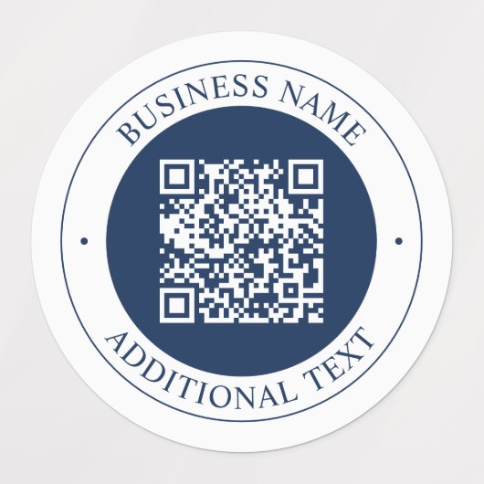 Anpassbarer QR-Code & Text | Dunkles Marineblau Etiketten (Design 1)