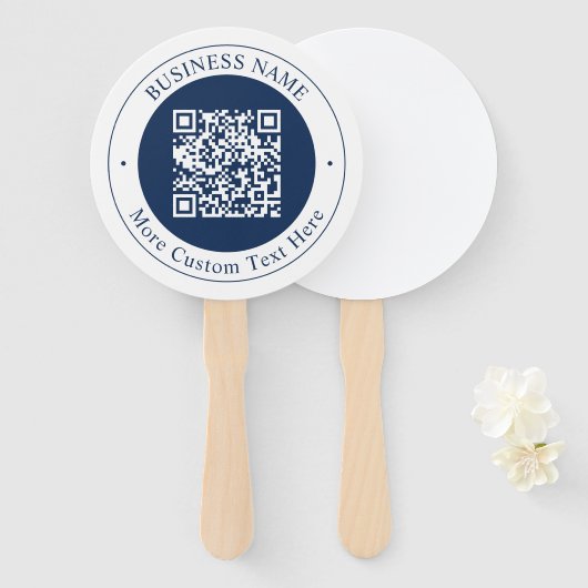 Anpassbarer QR-Code & Text | Dunkles Marineblau Fächer (Vorne und Hinten)