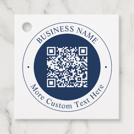 Anpassbarer QR-Code & Text | Dunkles Marineblau Geschenkanhänger (Vorderseite)