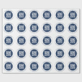 Anpassbarer QR-Code & Text | Dunkles Marineblau Geschenkpapier (Flach)