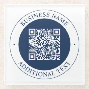 Anpassbarer QR-Code & Text Dunkles Marineblau Glasuntersetzer