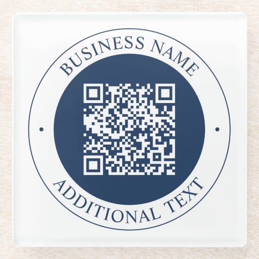 Anpassbarer QR-Code & Text | Dunkles Marineblau Glasuntersetzer (Vorderseite)