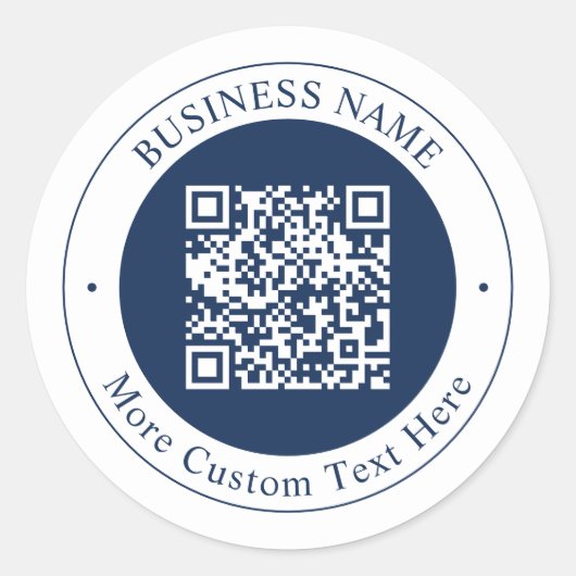 Anpassbarer QR-Code & Text | Dunkles Marineblau Runder Aufkleber (Vorderseite)