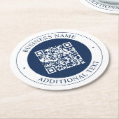 Anpassbarer QR-Code & Text | Dunkles Marineblau Runder Pappuntersetzer (Angewinkelt)