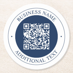 Anpassbarer QR-Code & Text Dunkles Marineblau Runder Pappuntersetzer