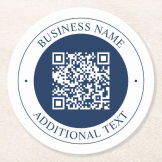 Anpassbarer QR-Code & Text | Dunkles Marineblau Runder Pappuntersetzer