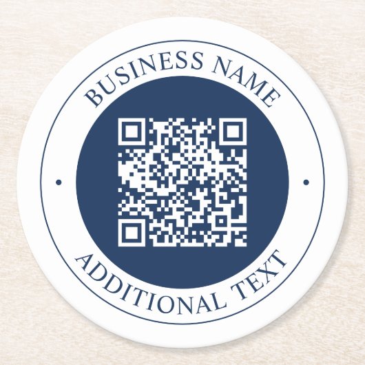 Anpassbarer QR-Code & Text | Dunkles Marineblau Runder Pappuntersetzer (Vorderseite)