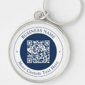 Anpassbarer QR-Code & Text | Dunkles Marineblau Schlüsselanhänger (Vorne)