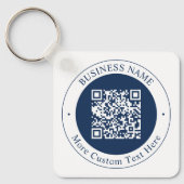Anpassbarer QR-Code & Text | Dunkles Marineblau Schlüsselanhänger (Vorderseite)